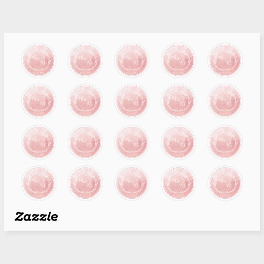 Blush roze Waterverf monogram envelop Ronde Sticker (Vel)