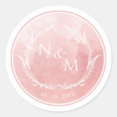 Blush roze Waterverf monogram envelop Ronde Sticker (Voorkant)