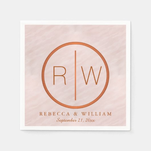 Blush Roze Waterverf Monogram Weddenschappen Servetten (Voorkant)