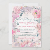 Blush roze waterverf monogrammed tuin bruiloft kaart (Voorkant)