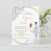 Blush roze Waterverf paar en Rozen bruiloft Kaart (Staand voorkant)