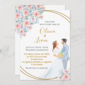 Blush roze Waterverf paar en Rozen bruiloft Kaart (Voorkant / Achterkant)