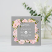 Blush roze Waterverf Peonies Gray Weddenschap Kaart (Staand voorkant)