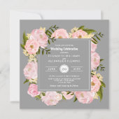 Blush roze Waterverf Peonies Gray Weddenschap Kaart (Voorkant)