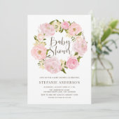 Blush Roze Waterverf Pioen Krans Baby shower Kaart (Staand voorkant)