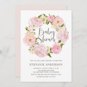 Blush Roze Waterverf Pioen Krans Baby shower Kaart (Voorkant / Achterkant)