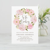 Blush Roze Waterverf Pioen Krans Baby shower Kaart (Staand voorkant)