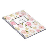 Blush roze Waterverf pioenrozen Patroon gepersonal Notitieboek (Rechterzijde)
