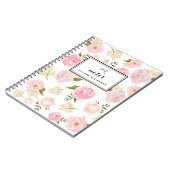 Blush roze Waterverf pioenrozen Patroon gepersonal Notitieboek (Linkerzijde)