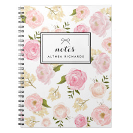 Blush roze Waterverf pioenrozen Patroon gepersonal Notitieboek