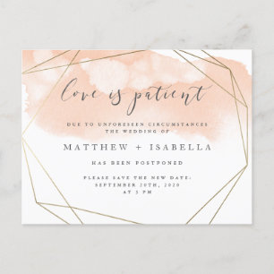 Blush roze Waterverf Postponement Love is Patiënt. Uitnodiging Briefkaart