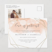 Blush roze Waterverf Postponement Love is Patiënt. Uitnodiging Briefkaart (Voorkant / Achterkant)
