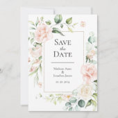 Blush roze Waterverf Romantic Floral Wedding Save The Date (Voorkant)