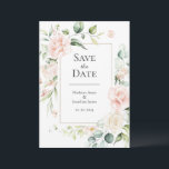 Blush roze Waterverf Romantic Floral Wedding Save The Date<br><div class="desc">Romantic waterverf roze bloemen met script maken een mooie "save the date" voor je speciale dag.</div>