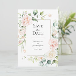 Blush roze Waterverf Romantic Floral Wedding Save The Date