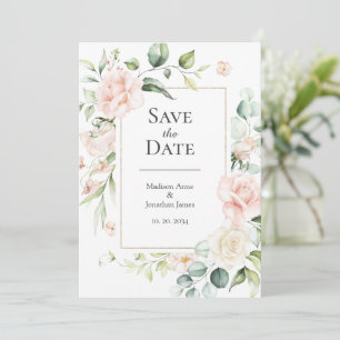 Blush roze Waterverf Romantic Floral Wedding Save The Date