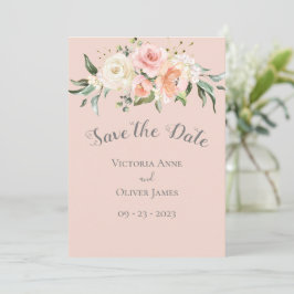 Blush roze Waterverf Romantic Floral Wedding Save The Date