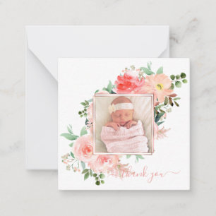 Blush Roze Waterverf Roos Baby Opmerkingskaart Notitiekaartje
