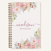 Blush Roze Waterverf Roos Bloem Bloemen Todo Lijst Notitieboek (Voorkant)