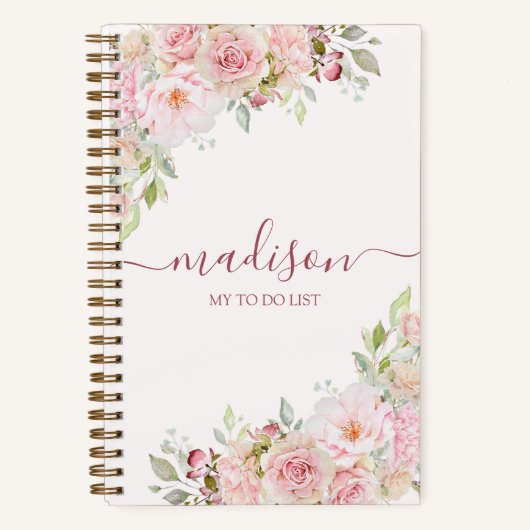 Blush Roze Waterverf Roos Bloem Bloemen Todo Lijst Notitieboek (Voorkant)