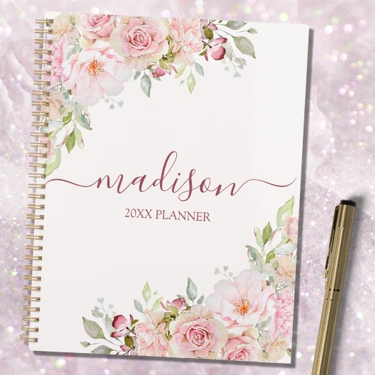 Blush Roze Waterverf Roos Bloem Elegant Planner