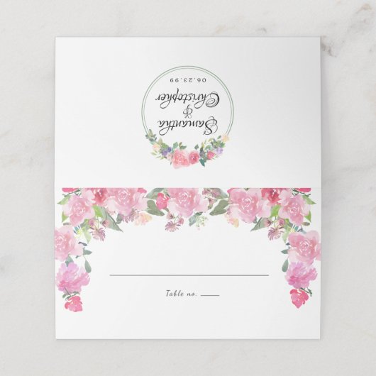 Blush Roze Waterverf Roos Bloemen Bruiloft Plaatskaartje (Buitenkant ongevouwen)