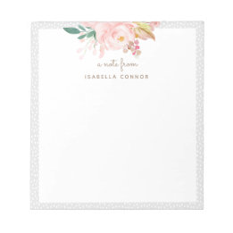 Blush Roze Waterverf Roos Floral Bouquet omlijst Notitieblok