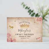 Blush roze Waterverf Roos Gold Elegant Red de D Save The Date (Staand voorkant)