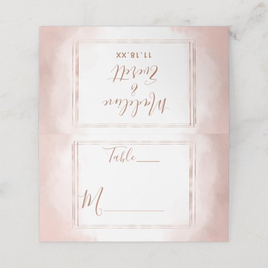 Blush Roze Waterverf Roos Goud Lijst Tafelnummer Plaatskaartje (Buitenkant ongevouwen)