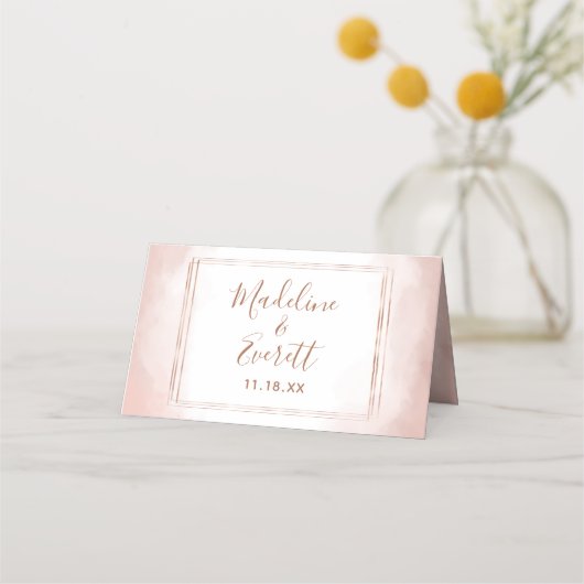 Blush Roze Waterverf Roos Goud Lijst Tafelnummer Plaatskaartje (Achterkant)