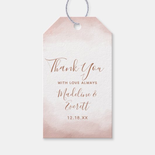 Blush roze Waterverf Roos gouden bruiloft dank u Cadeaulabel (Voorkant)