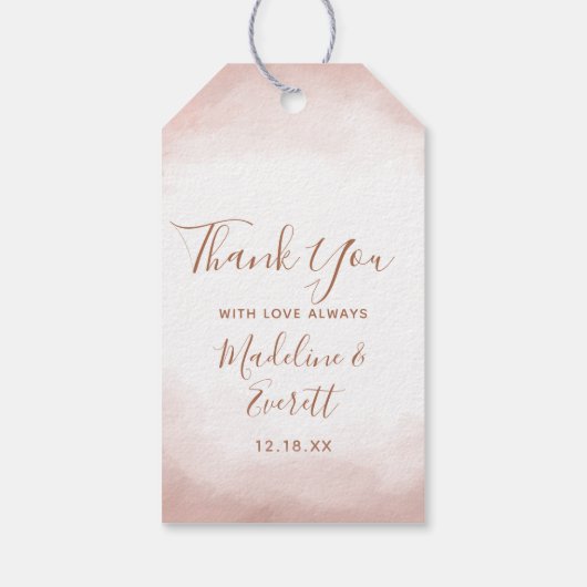 Blush roze Waterverf Roos gouden bruiloft dank u Cadeaulabel (Achterkant)