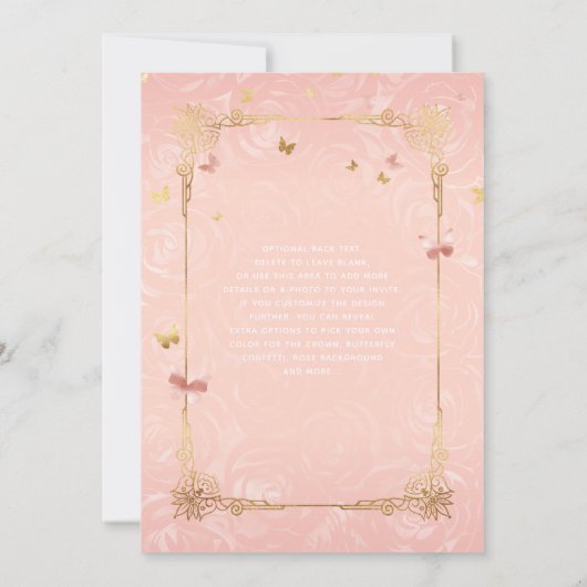 Blush Roze Waterverf Roos Gouden Quinceanera Kaart (Achterkant)