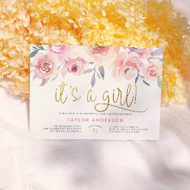 Blush roze Waterverf Roos is een meisje Baby showe Kaart