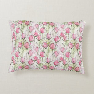 Blush Roze Waterverf Rosebuds Accent Kussen