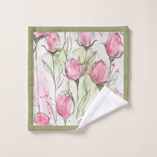 Blush Roze Waterverf Rosebuds Bad Handdoek (Wasdoekje)