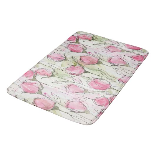 Blush Roze Waterverf Rosebuds Badmat (Gekanteld)