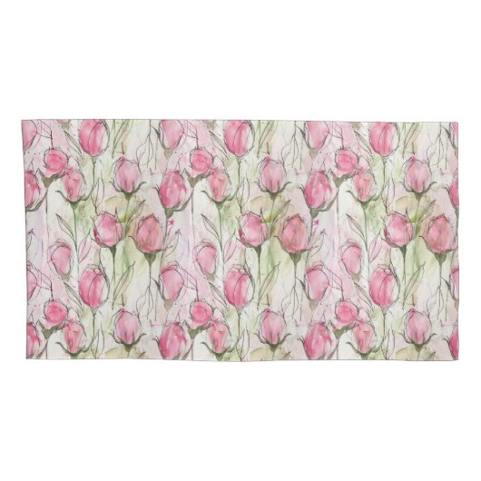 Blush Roze Waterverf Rosebuds Kussensloop (Achterkant-Rechts)