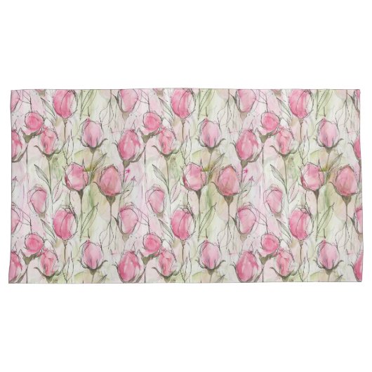 Blush Roze Waterverf Rosebuds Kussensloop (Voorkant-Rechts)