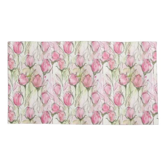 Blush Roze Waterverf Rosebuds Kussensloop (Achterkant-Links)