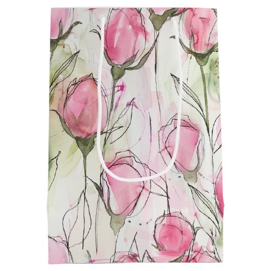 Blush Roze Waterverf Rosebuds Medium Cadeauzakje (Achterkant)