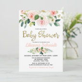 Blush Roze Waterverf Rozen Baby shower Uitnodiging (Staand voorkant)