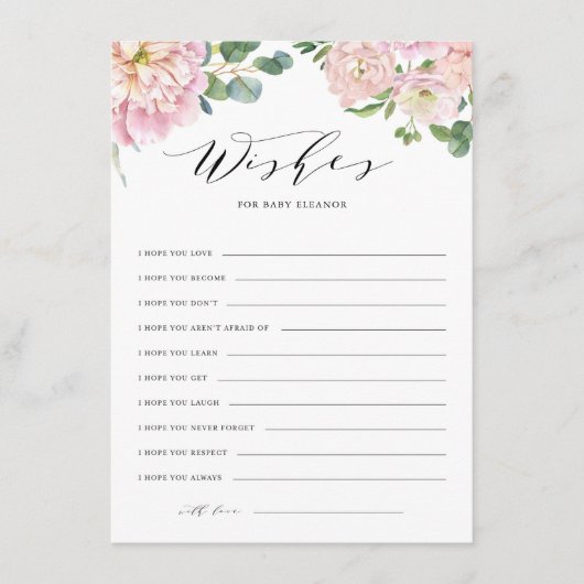 Blush Roze Waterverf Rozen Baby shower Vernissen Informatiekaartje (Voorkant)