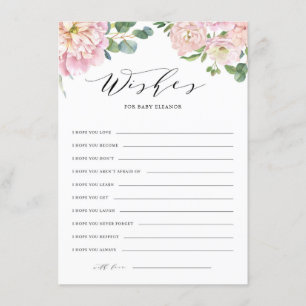 Blush Roze Waterverf Rozen Baby shower Vernissen Informatiekaartje