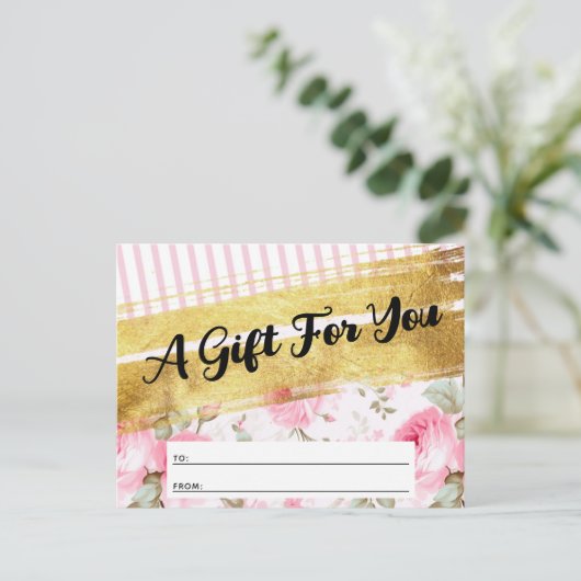 Blush Roze Waterverf Rozen Cadeaubon Kaart (Staand voorkant)