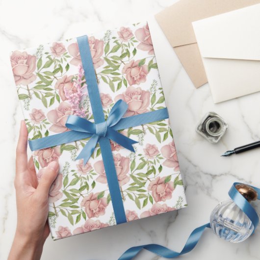 Blush Roze Waterverf Rozen Cadeaupapier (Geschenken)
