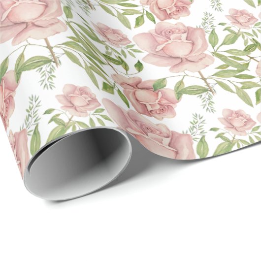 Blush Roze Waterverf Rozen Cadeaupapier (Rol Hoek)