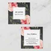 Blush Roze Waterverf Rozen Chalkboard Achtergrond Vierkante Visitekaartje (Voorkant / Achterkant)