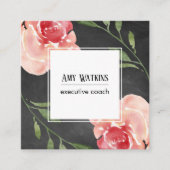 Blush Roze Waterverf Rozen Chalkboard Achtergrond Vierkante Visitekaartje (Voorkant)