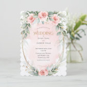 Blush roze Waterverf Rozen Elegant Wedding Kaart (Staand voorkant)